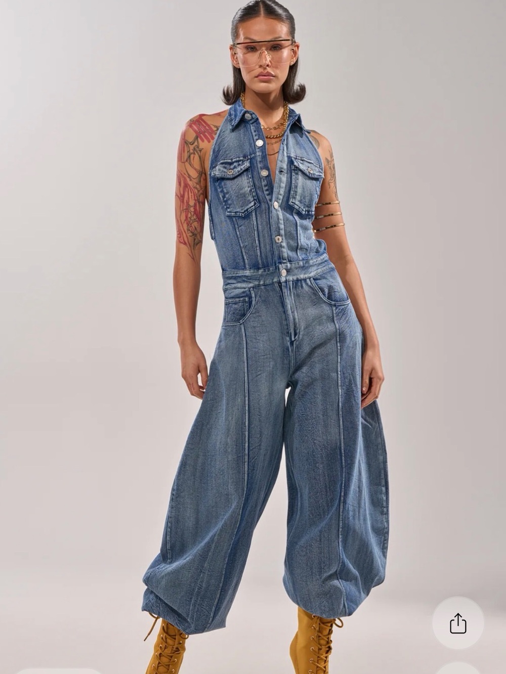 AKIRA Jetsetter Jumpsuit in Medium Blue Denim